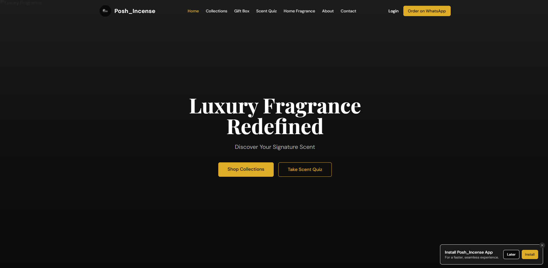 Posh Incense — Ecommerce Experience homepage preview