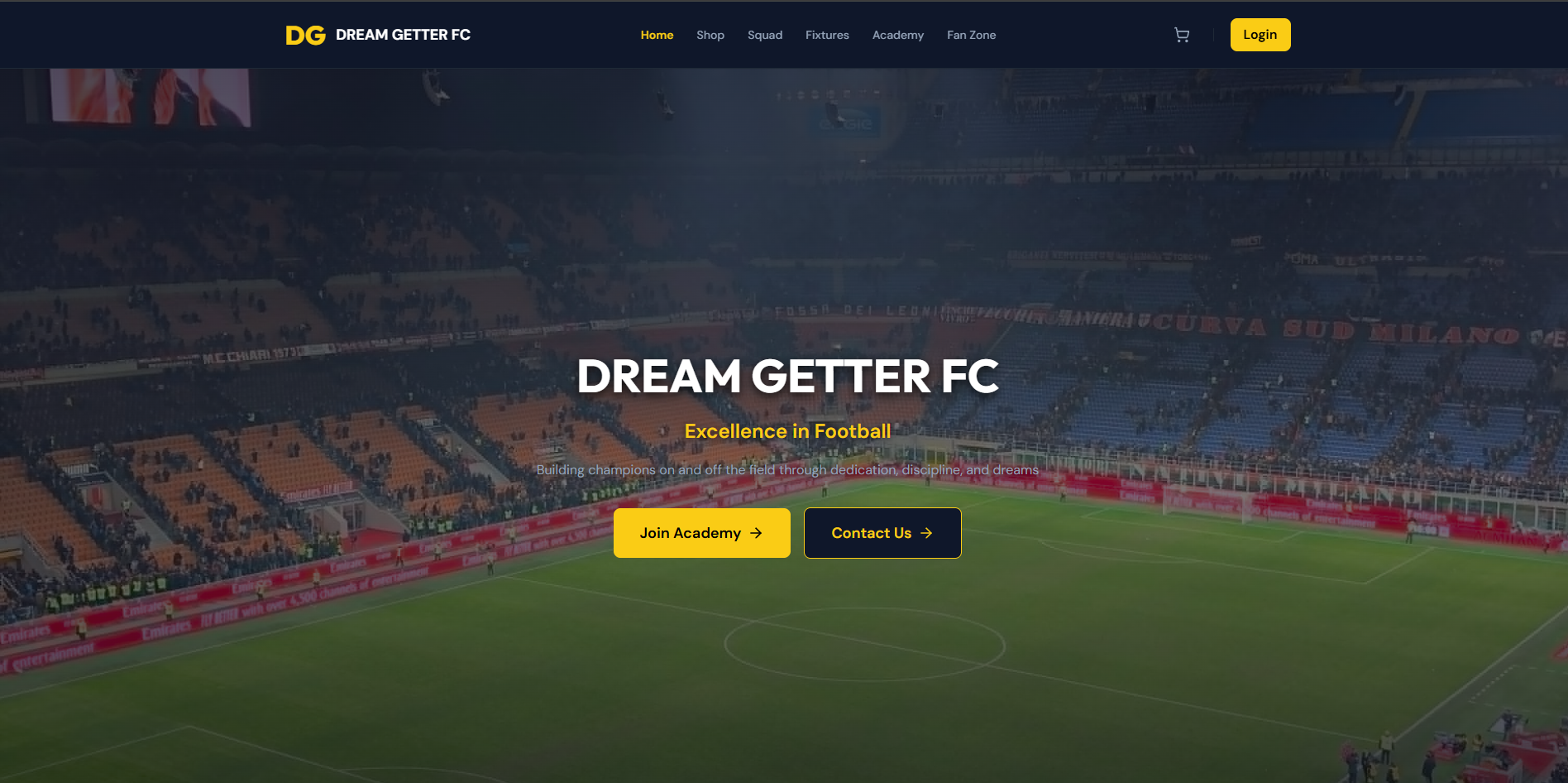 Dream Getter FC — Football Club Website homepage preview