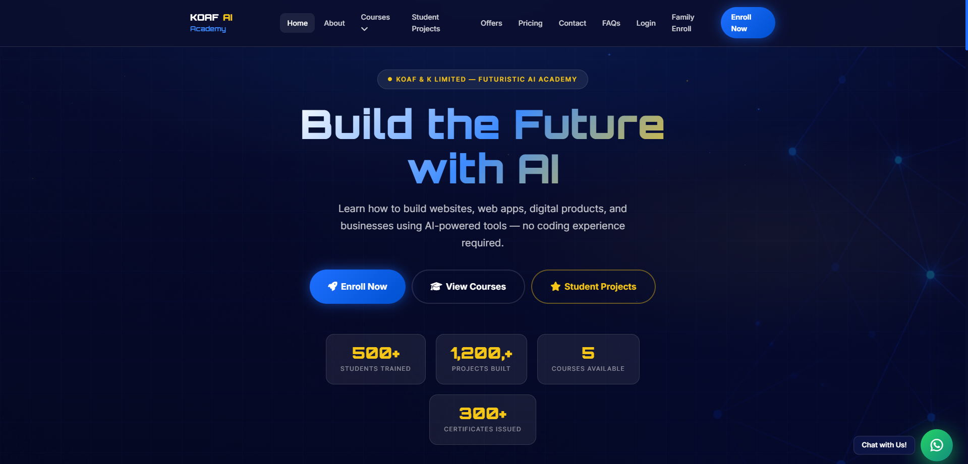KOAF AI Builder Academy homepage preview